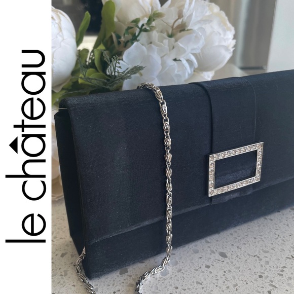 Black satin rhinestone clutch | 8โ x 4โ - Picture 15 of 16